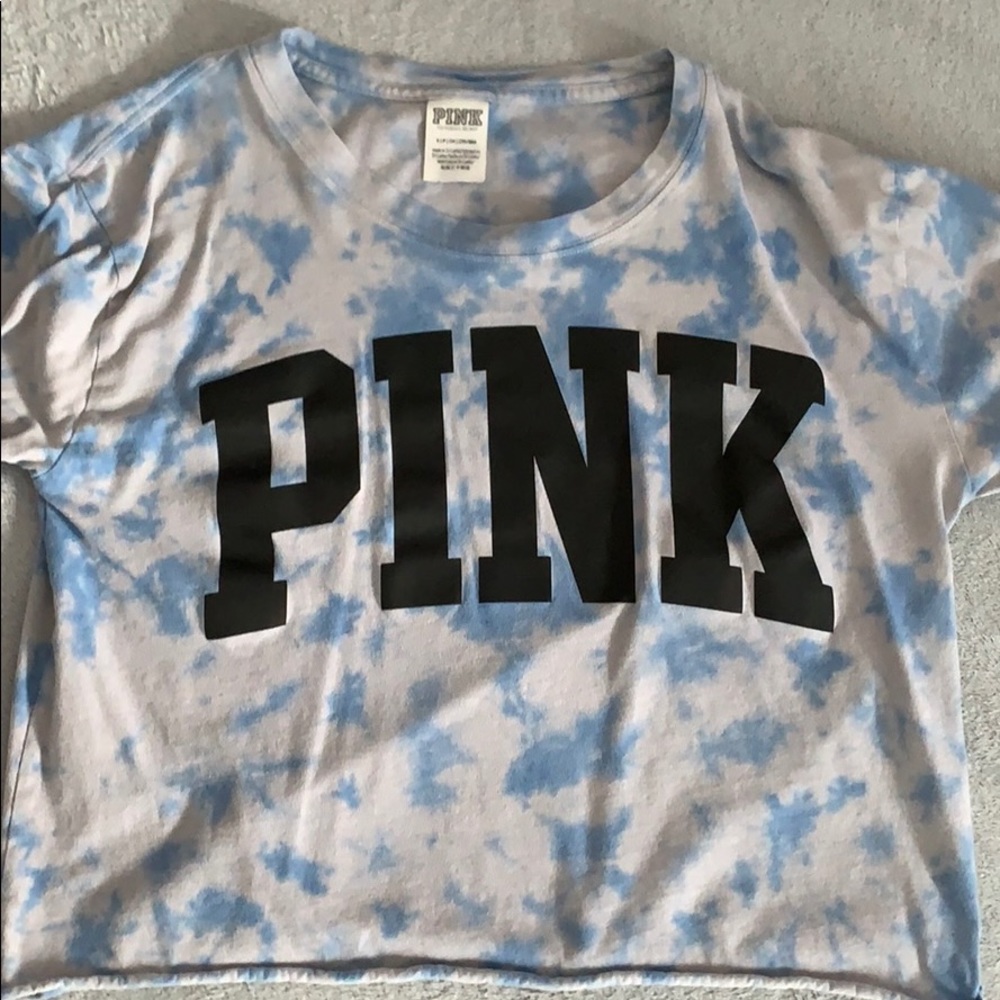 Blue Tie Dye PINK Crop Sweater